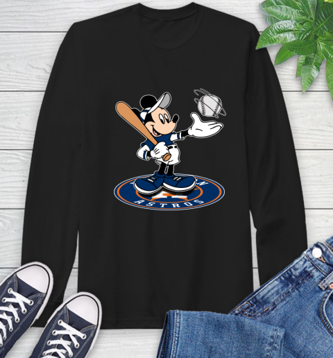 MLB Baseball Houston Astros Cheerful Mickey Disney Shirt Long Sleeve T-Shirt