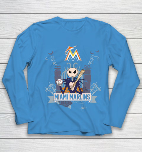 MLB Miami Marlins Baseball Jack Skellington Halloween Youth Long Sleeve 5