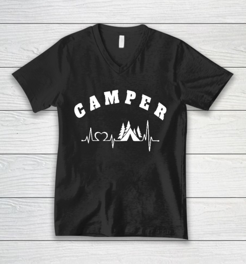 Heartbeat Camping Hobby Camper V-Neck T-Shirt