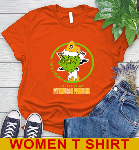 Pittsburgh Penguins NHL Christmas Grinch I Hate People But I Love My Favorite Hockey Team Women's T-Shirt 4