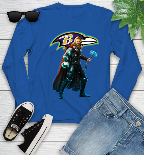 NFL Thor Avengers Endgame Football Baltimore Ravens Youth Long Sleeve 9