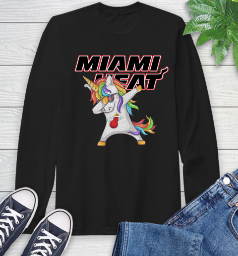 Miami Heat NBA Basketball Funny Unicorn Dabbing Sports Long Sleeve T-Shirt 2