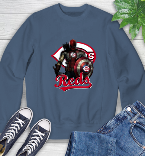 MLB Captain America Thor Spider Man Hawkeye Avengers Endgame Baseball Cincinnati Reds Sweatshirt 7