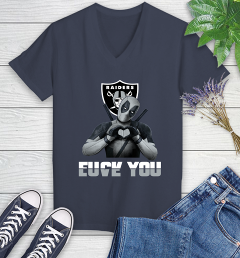 NHL Oakland Raiders Deadpool Love You Fuck You Football Sports Women's V-Neck T-Shirt 12