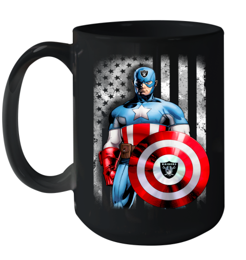 Oakland Raiders NFL Football Captain America Marvel Avengers American Flag Shirt Ceramic Mug 15oz