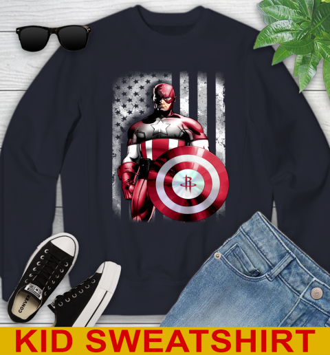 Houston Rockets NBA Basketball Captain America Marvel Avengers American Flag Shirt Youth Sweatshirt 2