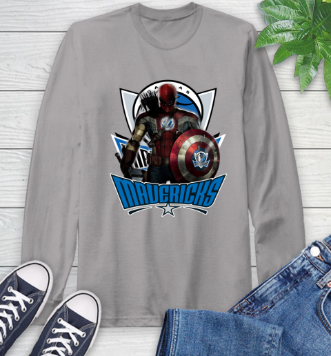 Dallas Mavericks NBA Basketball Captain America Thor Spider Man Hawkeye Avengers Long Sleeve T-Shirt 6