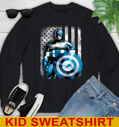 Detroit Lions NFL Football Captain America Marvel Avengers American Flag Shirt Youth Sweatshirt