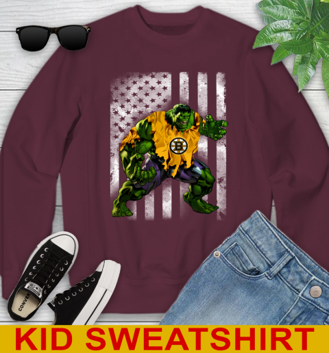 Boston Bruins Hulk Marvel Avengers NHL Hockey American Flag Youth Sweatshirt 4