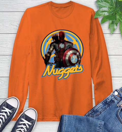 Denver Nuggets NBA Basketball Captain America Thor Spider Man Hawkeye Avengers Long Sleeve T-Shirt 5
