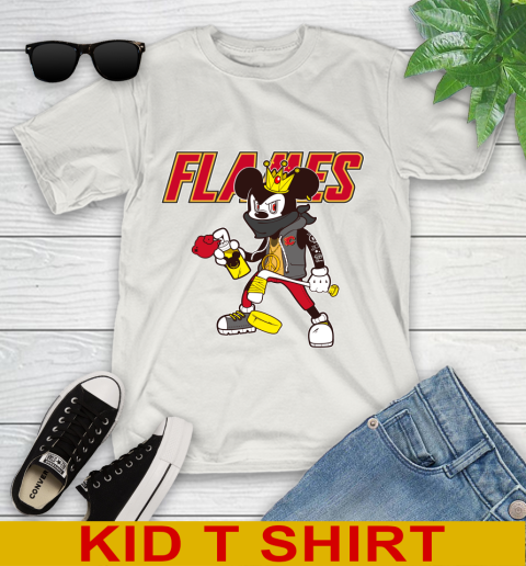 Calgary Flames NHL Hockey Mickey Peace Sign Sports Youth T-Shirt 12
