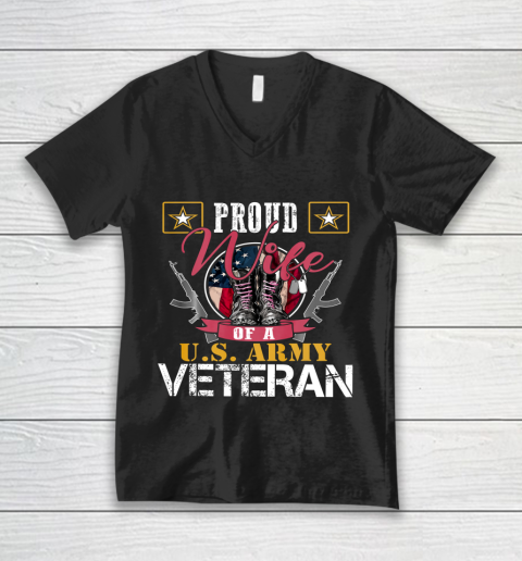 Veteran Shirt Vintage Proud Wife Of A U S Army Veteran V-Neck T-Shirt