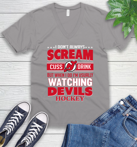 New Jersey Devils NHL Hockey I Scream Cuss Drink When I'm Watching My Team V-Neck T-Shirt 3