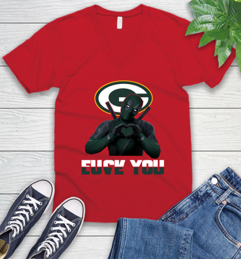 NHL Green Bay Packers Deadpool Love You Fuck You Football Sports V-Neck T-Shirt 6