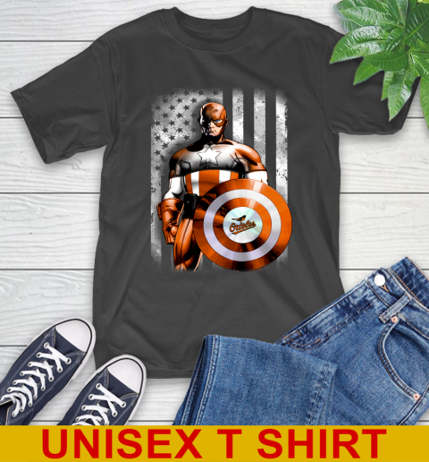 Baltimore Orioles MLB Baseball Captain America Marvel Avengers American Flag Shirt T-Shirt