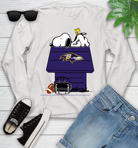 Baltimore Ravens NFL Football Snoopy Woodstock The Peanuts Movie Youth Long Sleeve