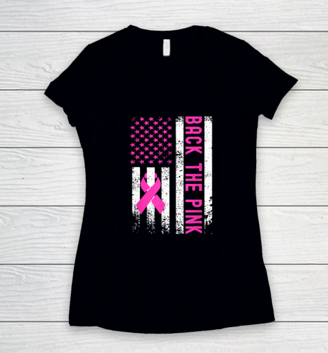Back The Pink Breast Cancer Awareness Flag Women's V-Neck T-Shirt