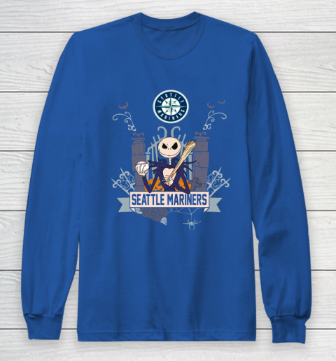MLB Seattle Mariners Baseball Jack Skellington Halloween Long Sleeve T-Shirt 6