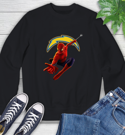 NFL Spider Man Avengers Endgame Football Los Angeles Chargers Sweatshirt 3 NFL Spider Man Avengers Endgame Football Los Angeles Chargers Sweatshirt - Image 3
