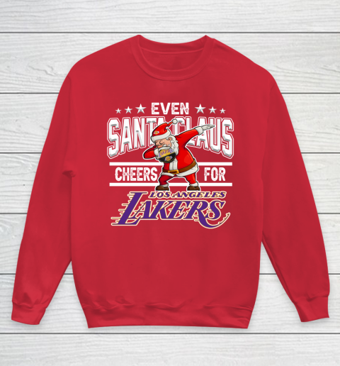 Los Angeles Lakers Even Santa Claus Cheers For Christmas NBA Youth Sweatshirt 7