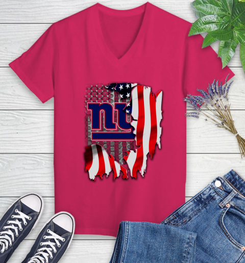 New York Giants NFL Football American Flag Women's V-Neck T-Shirt 9