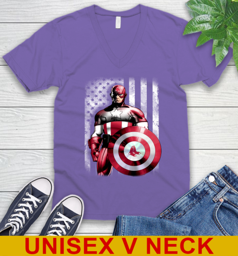Boston Red Sox MLB Baseball Captain America Marvel Avengers American Flag Shirt V-Neck T-Shirt 8