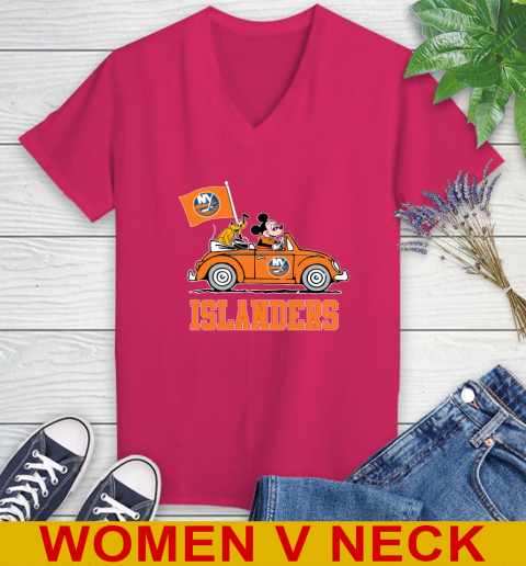 NHL Hockey New York Islanders Pluto Mickey Driving Disney Shirt Women's V-Neck T-Shirt 10