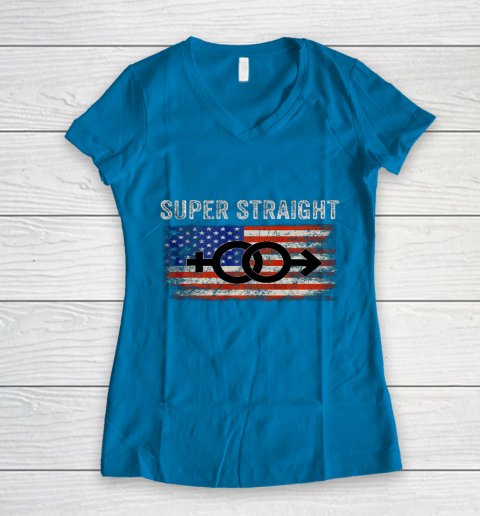 Vintage Us Flag Gender Identity Super Straight Identity Women's V-Neck T-Shirt 5