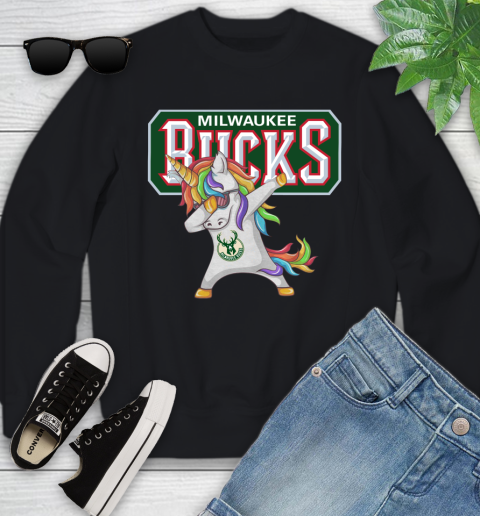 Milwaukee Bucks NBA Basketball Funny Unicorn Dabbing Sports Youth Sweatshirt 2