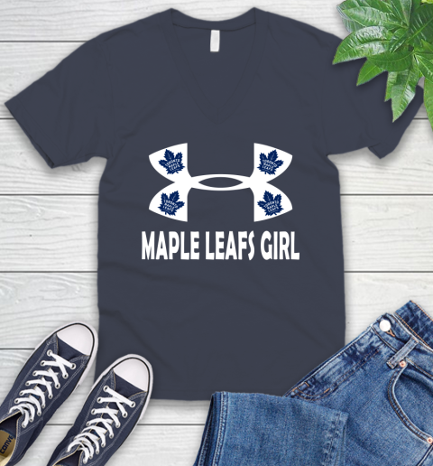 NHL Toronto Maple Leafs Girl Under Armour Hockey Sports V-Neck T-Shirt 8