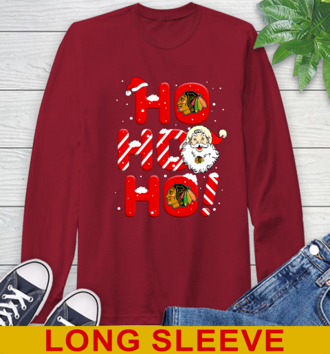 Chicago Blackhawks NHL Hockey Ho Ho Ho Santa Claus Merry Christmas Shirt Long Sleeve T-Shirt 9