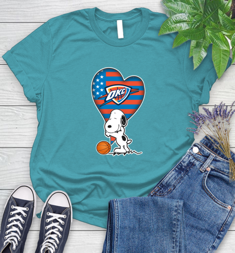 Oklahoma City Thunder NBA Basketball The Peanuts Movie Adorable Snoopy Women's T-Shirt 12