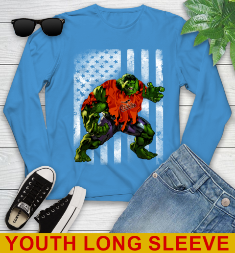 Baltimore Orioles Hulk Marvel Avengers MLB Baseball American Flag Youth Long Sleeve 8
