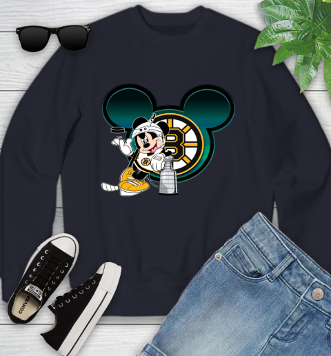 NHL Boston Bruins Stanley Cup Mickey Mouse Disney Hockey T Shirt Youth Sweatshirt 3