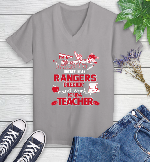 New York Rangers NHL I'm A Difference Making Student Caring Hockey Loving Kinda Teacher Women's V-Neck T-Shirt 4