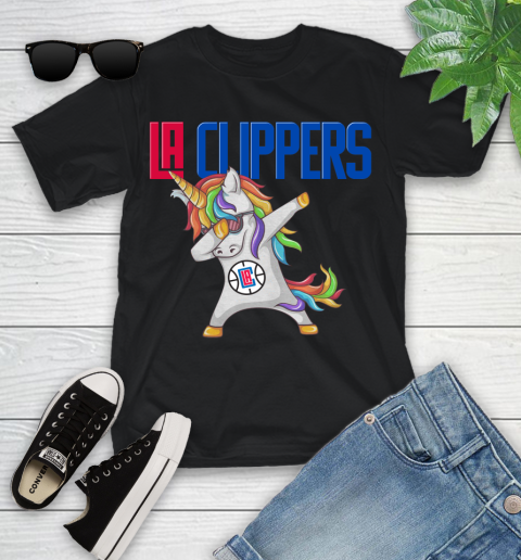 LA Clippers NBA Basketball Funny Unicorn Dabbing Sports Youth T-Shirt 2