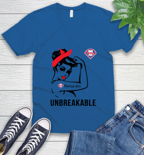 MLB Philadelphia Phillies Girl Unbreakable Baseball Sports V-Neck T-Shirt 3