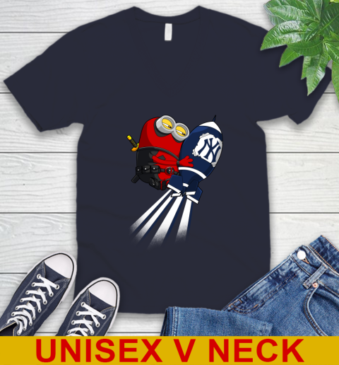 MLB Baseball New York Yankees Deadpool Minion Marvel Shirt V-Neck T-Shirt 2