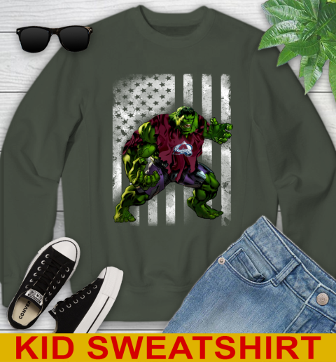 Colorado Avalanche Hulk Marvel Avengers NHL Hockey American Flag Youth Sweatshirt 8