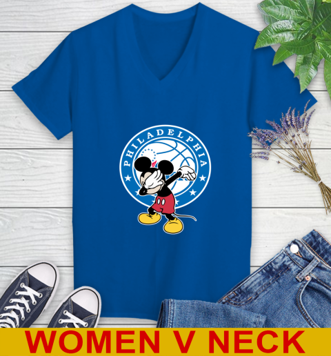 Philadelphia 76ers NBA Basketball Dabbing Mickey Disney Sports Women's V-Neck T-Shirt 11