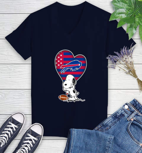 Buffalo Bills NFL Football The Peanuts Movie Adorable Snoopy Women's V-Neck T-Shirt 3