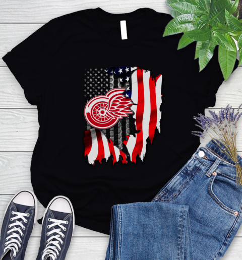Detroit Red Wings NHL Hockey American Flag Women's T-Shirt