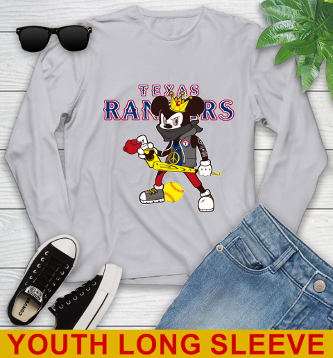 Texas Rangers MLB Baseball Mickey Peace Sign Sports Youth Long Sleeve 6