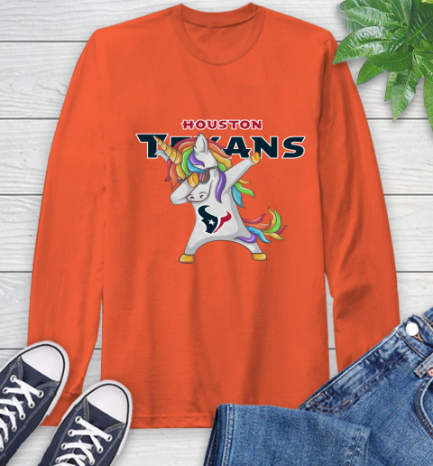 Houston Texans NFL Football Funny Unicorn Dabbing Sports Long Sleeve T-Shirt 5