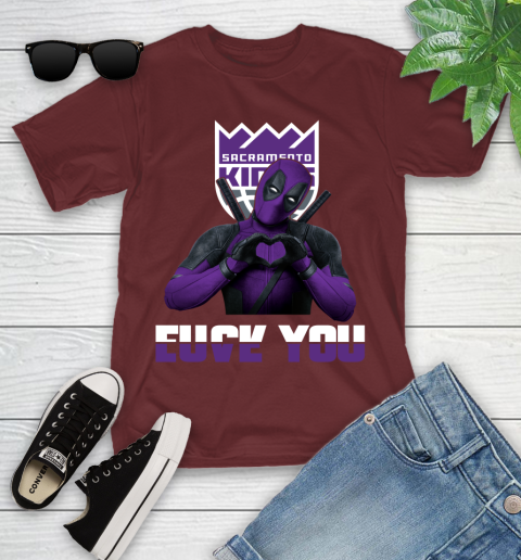 NBA Sacramento Kings Deadpool Love You Fuck You Basketball Sports Youth T-Shirt 14