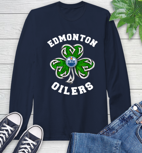 NHL Edmonton Oilers Three Leaf Clover St Patrick's Day Hockey Sports Long Sleeve T-Shirt 3