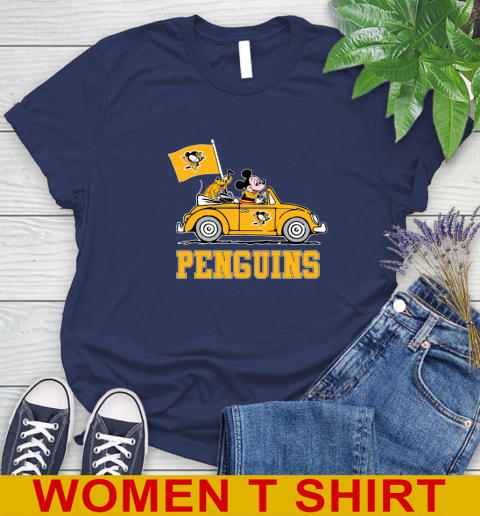 NHL Hockey Pittsburgh Penguins Pluto Mickey Driving Disney Shirt Women's T-Shirt 12