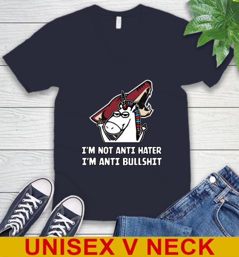 Arizona Coyotes NHL Hockey Unicorn I'm Not Anti Hater I'm Anti Bullshit V-Neck T-Shirt 3
