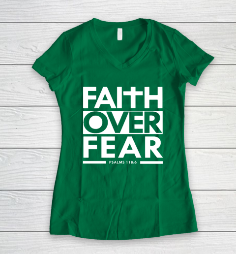 Faith Over Fear Christian Bible Verse Scripture Women's V-Neck T-Shirt 3