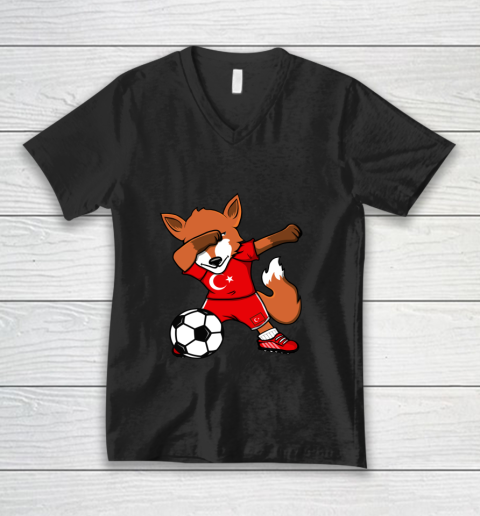 Dabbing Fox Turkey Soccer Fans Jersey Turkish Football Lover V-Neck T-Shirt